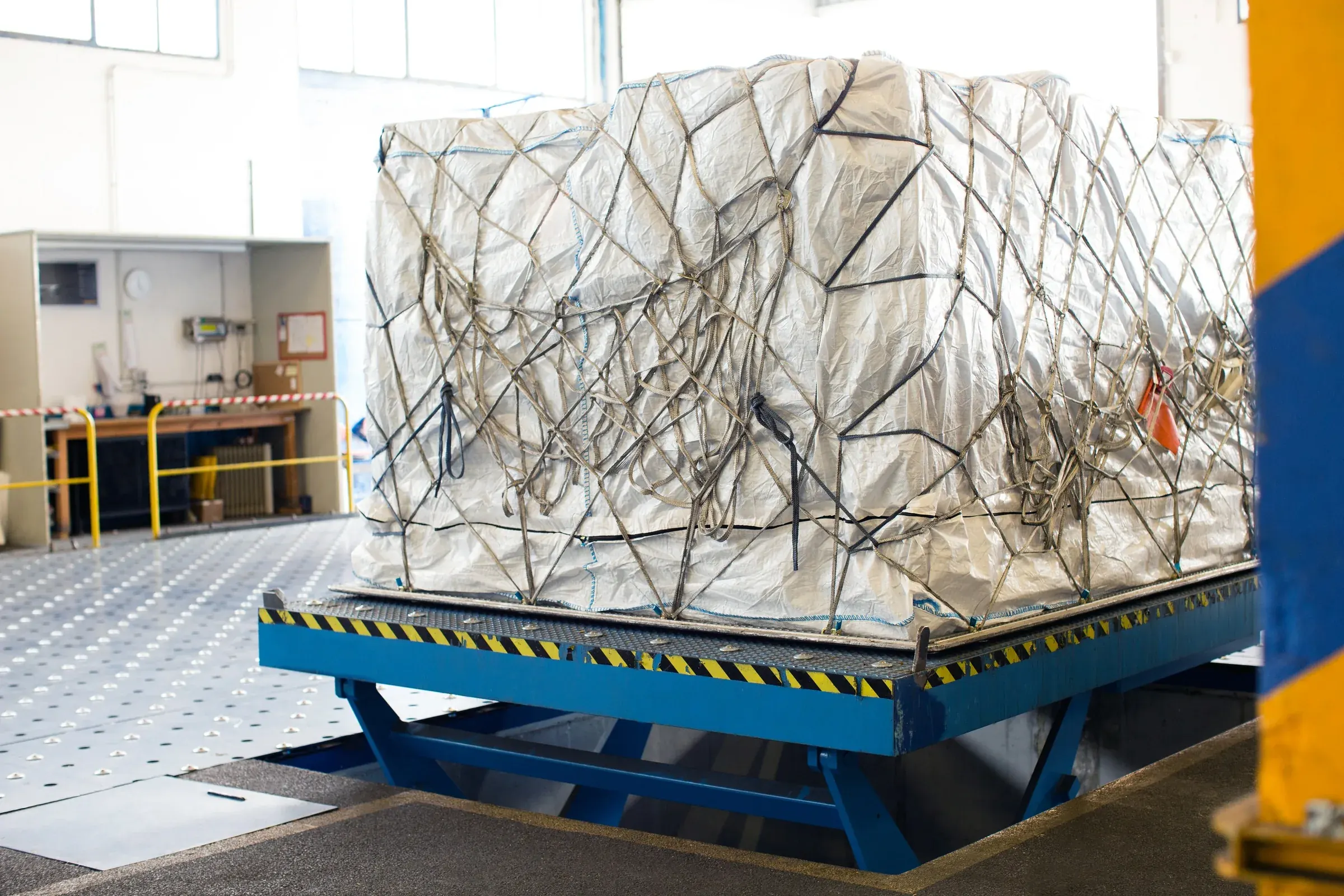 An air freight pallet, the stage of the journey where import charges are worked out