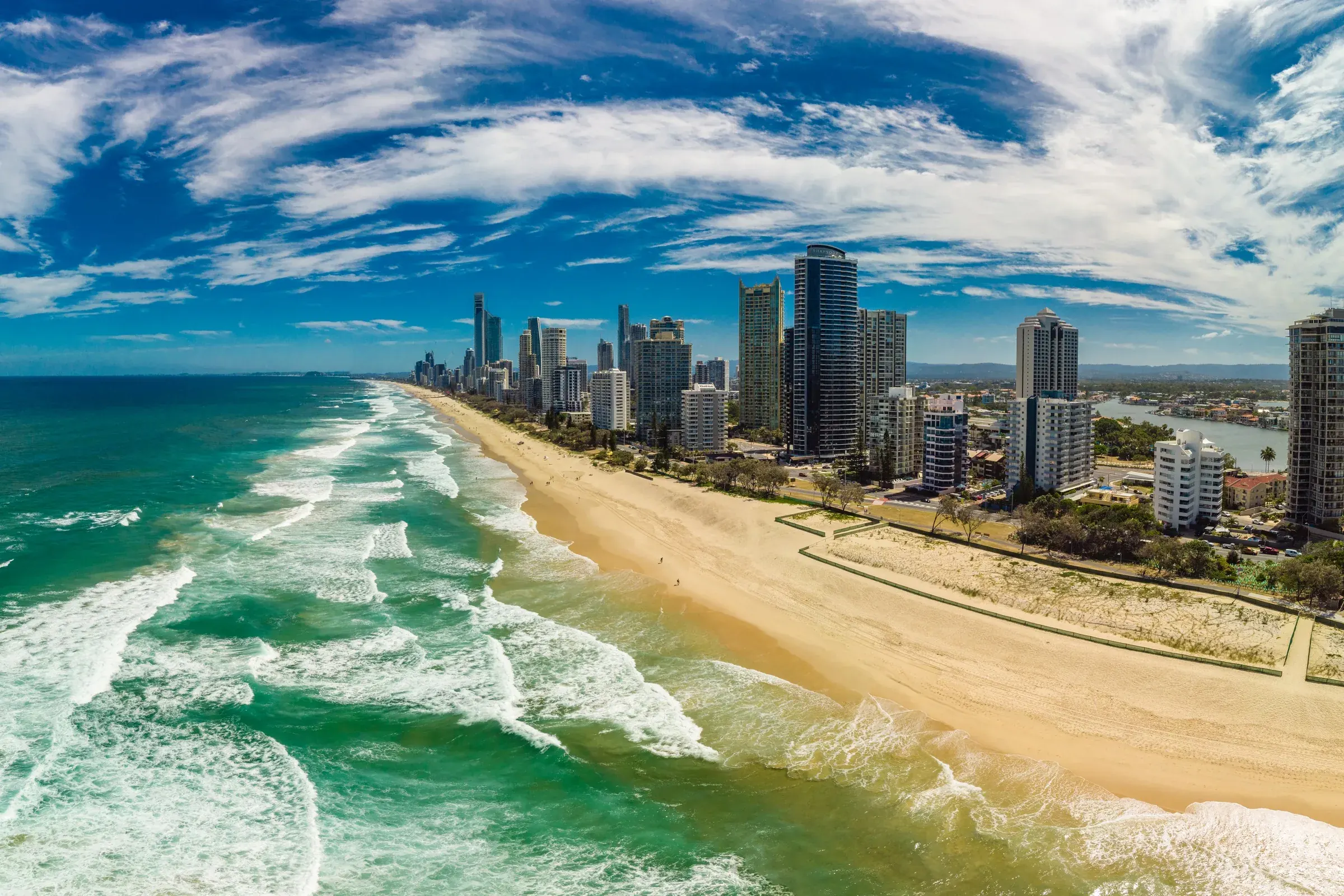 Surfers Paradise and the Gold Coast beachfront from the air