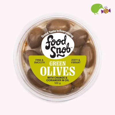 Food Snob Whole Green Olives with Orange and Coriander in Oil