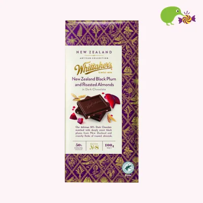 Whittaker's New Zealand Black Plum and Roasted Almonds 50% Dark Chocolate Block