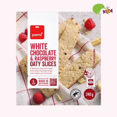 Pams White Chocolate & Raspberry Oaty Slices