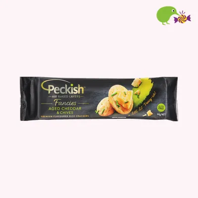 Peckish Fancies Aged Cheddar & Chives Premium Flavoured Rice Crackers