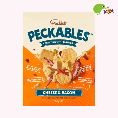 Peckish Peckables Cheese & Bacon Bite-Sized Flavoured Rice Snacks