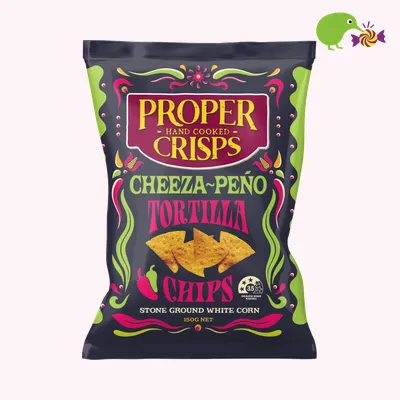 Proper Crisps Cheeza-Peno Stone Ground White Corn Tortilla Chips