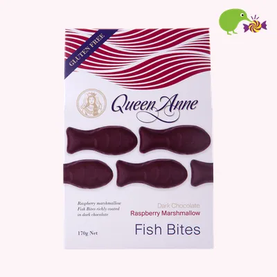 Queen Anne Raspberry Marshmallow Dark Chocolate Fish Bites