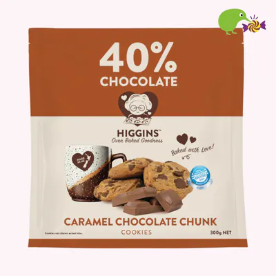 Higgins 40% Chocolate Caramel Chocolate Chunk Cookies