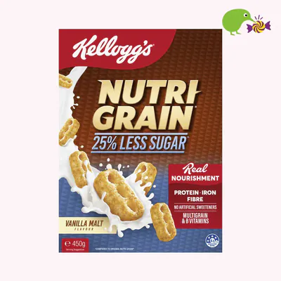 Kellogg's Nutri-Grain Vanilla Malt Flavour 25% Less Sugar Cereal