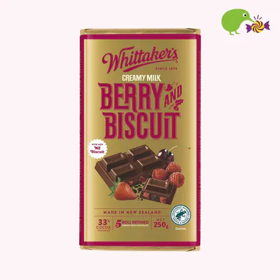 Whittaker's Berry And Biscuit 33% Cocoa Milk Chocolate Block
