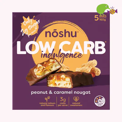 Noshu Low Carb Peanut & Caramel Nougat Indulgence Bars