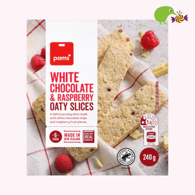 Pams White Chocolate & Raspberry Oaty Slices