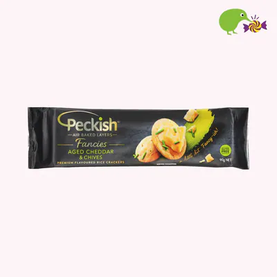 Peckish Fancies Aged Cheddar & Chives Premium Flavoured Rice Crackers