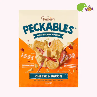 Peckish Peckables Cheese & Bacon Bite-Sized Flavoured Rice Snacks
