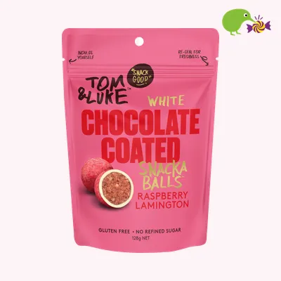 Tom & Luke White Chocolate Coated Raspberry Lamington Snackaballs